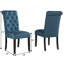 2 chaises de salle à manger en bois massif bleues à dossier haut, structure en bois à 2 boutons, l 18 po x P 21 po