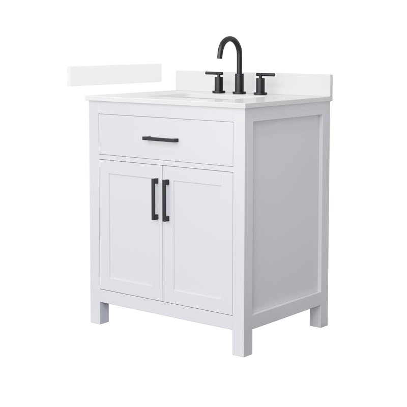 Beckett 30" Freestanding Single Bathroom Vanity with Quartz Top, White, White Quartz, Matte Black
