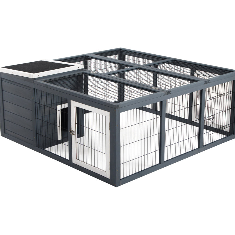 Petite cage pour animaux de compagnie, lapin imperméable gris avec un design réfléchi, et durable en gris, soigneusement conçu pour la liberté, dynamique