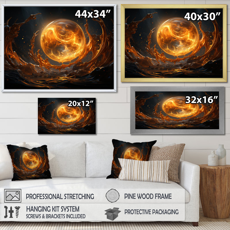 Verre de feu saturn planète IV - art mural espace planète, H 30 po x l 40 po x P 1,5 po, Toile tendue