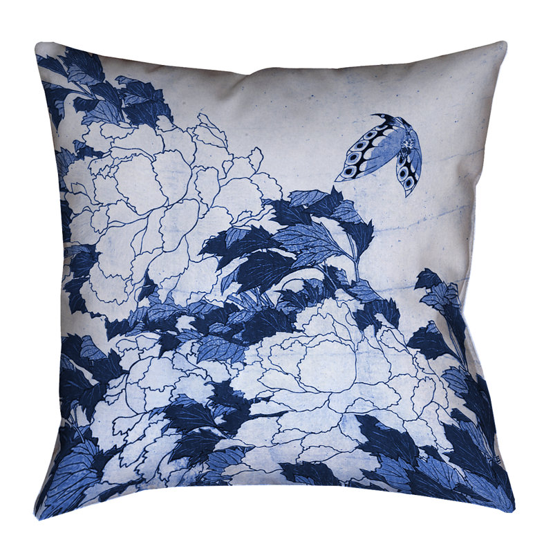 Coussin Katsushika Hokusai, H 14 po x l 14 po, Bleu