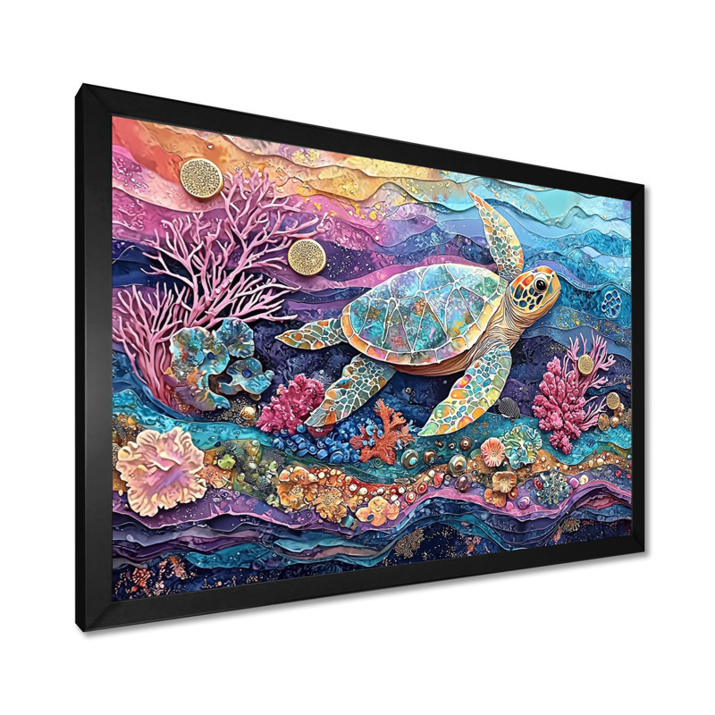 Coniah Aquarium Turtle Coral Sanctuary II - Tortue, art mural, Reproduction encadrée d'une seule photo, H 12 po x l 20 po