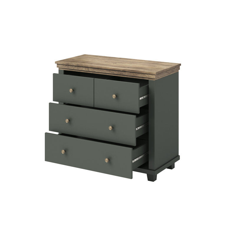 Sandidge 6 Drawer Highboard, Green/Lefkas Oak, 81cm H x 90cm W x 42cm D