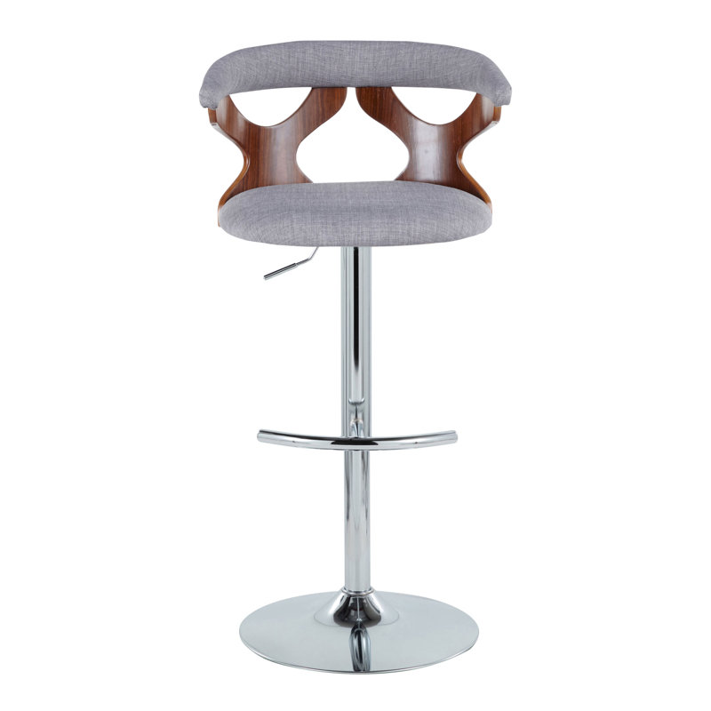 Gray Adjustable Swivel Barstool with Walnut and Chrome Frame