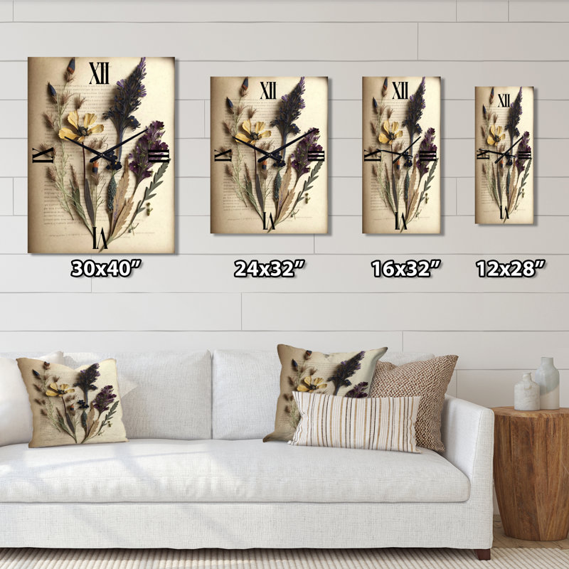 Horloge murale rétro «Dried Vintage Wildflowers II», H 40 po x l 30 po x P 1 po