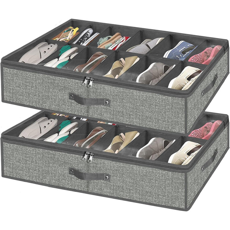 Linen-Like Grey Under Bed Shoe Storage Organizer Set