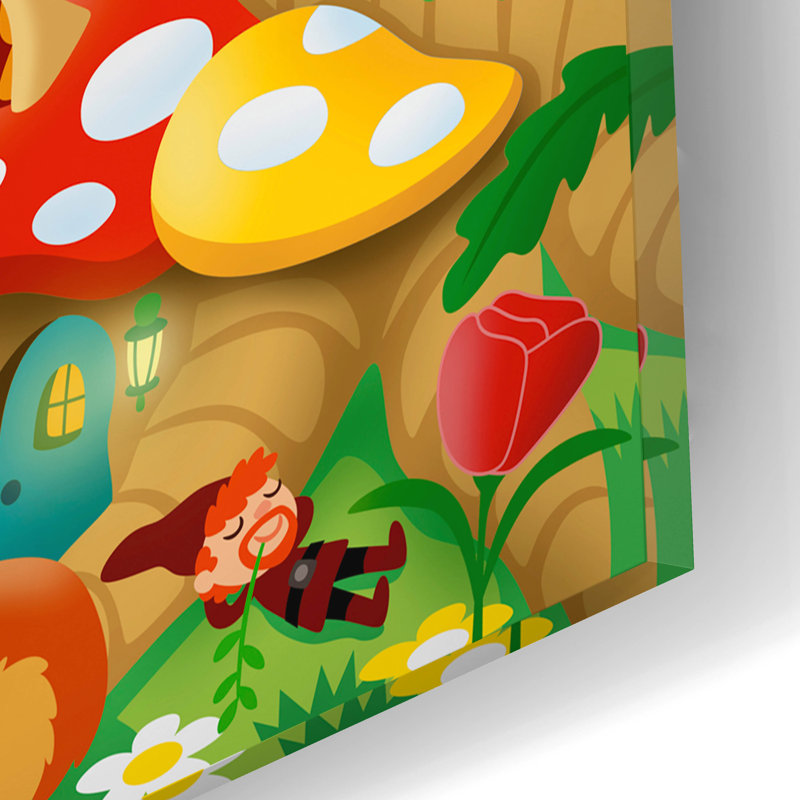  «Gnomes In Mushroom Homes» par DoodleScapes, art mural en verre acrylique, 16 po x 12 po