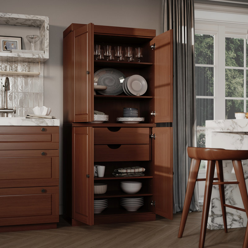 Bryani 100% Solid Wood Tall Kitchen Pantry Cabinet with Doors & 2 Drawers, Adjustable Shelves, Modular Kitchen Storage Cabinet, 32" W x 71.5" H