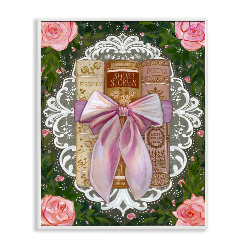 Livres romantiques avec giclée encadrée de dentelle, design par Glad You Here Co., H 14 po x l 11 po