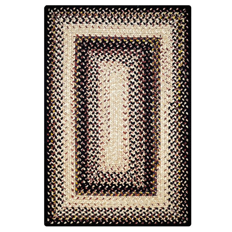  Tapis tressé réversible noir / brun intérieur / extérieur lavable, Rectangle 6 pi x 9 pi