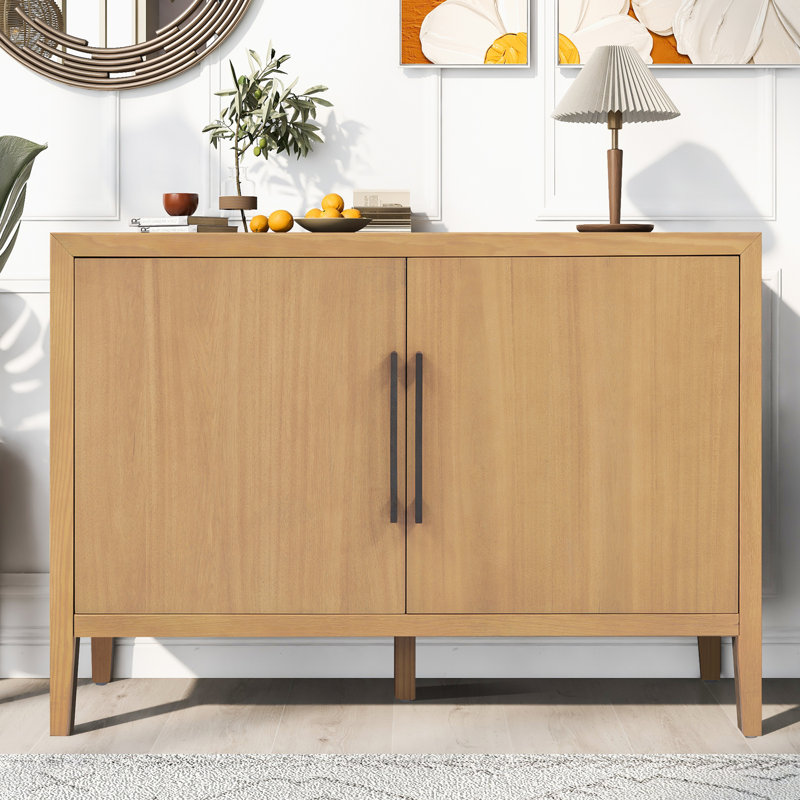 47.25-Inch Farmhouse Sideboard with Pine Veneer and 2 Doors, Natural