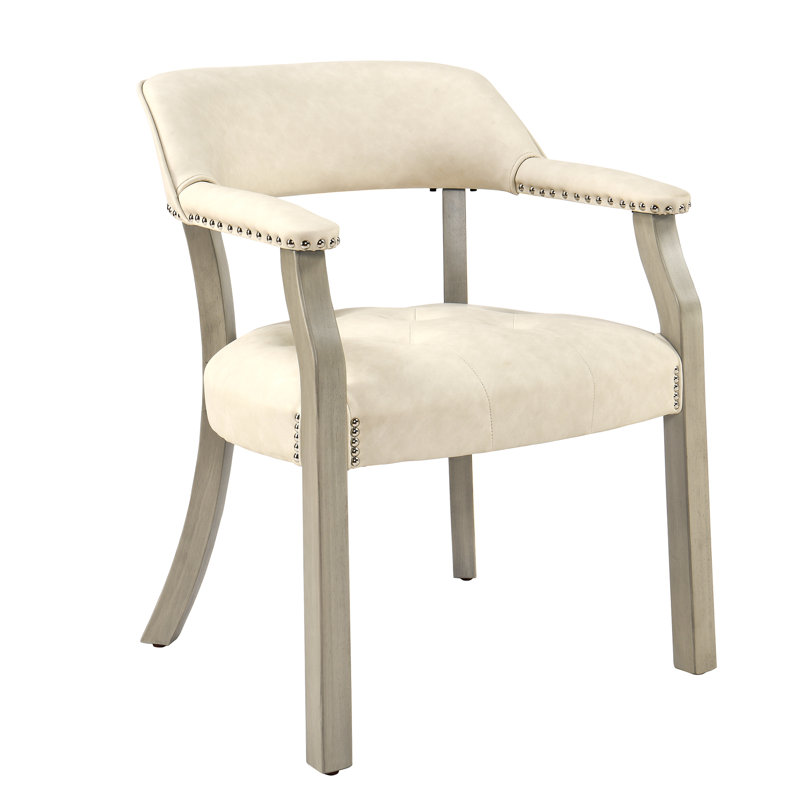 LUMERA Collection Tufted Arm Dining Chair Cream White, Cream White, Granite Green