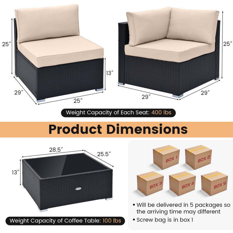 9 - Person Patio Conversation Set with Cushions, Beige