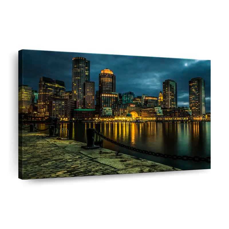 «Boston Skyline At Night», reproduction sur toile, H 8 po x l 12 po x P 1 po