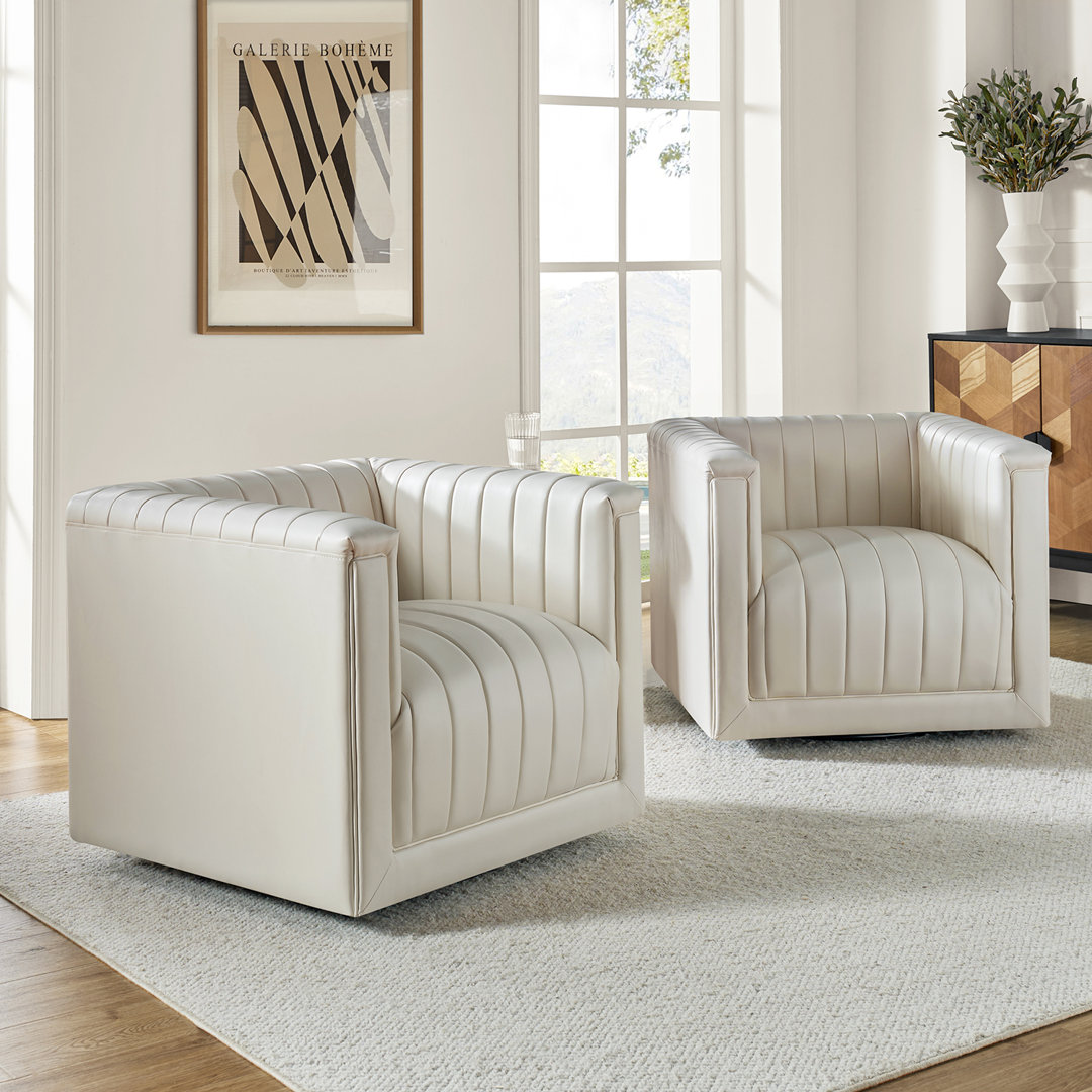 Cephus Faux Leather Swivel Tufted Barrel Accent Chair (Set of 2) Latitude Run® Leather 