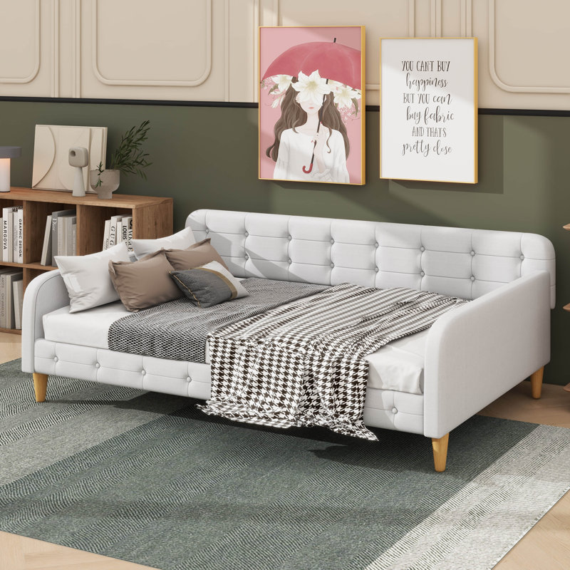 Lit de jour revêtu de tissu d'ameublement, Beige, Lit double