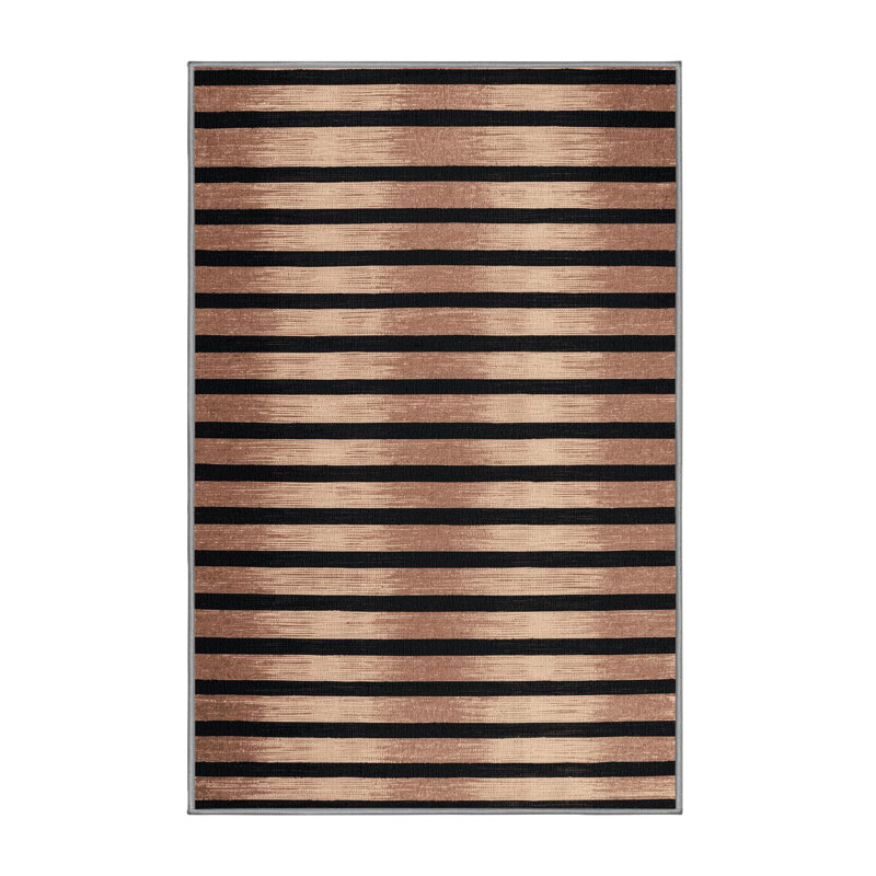 Tapis gris à rayures horizontales lavable à la machine, Rectangulaire 7 pi x 10 pi