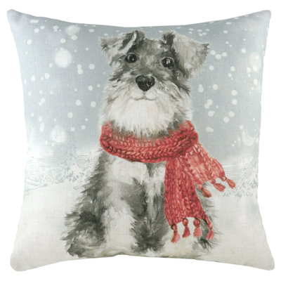  Snowy Dog with Scarf Cushion Cover