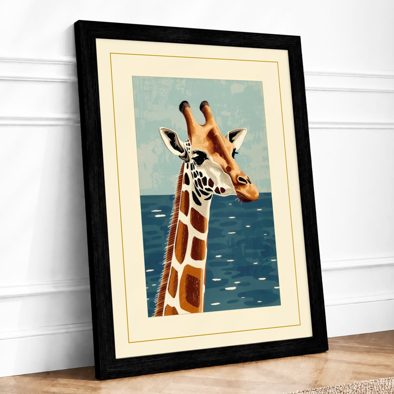 Giraffe Emerges Coastal - Framed Print, A2 - 59.4 x 42.0 cm, Black