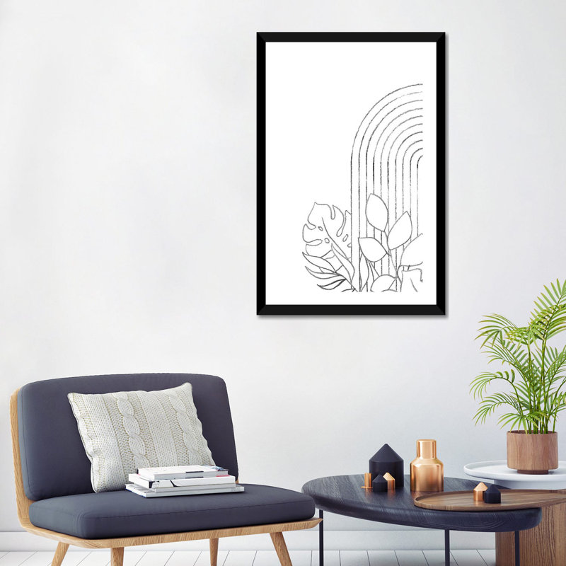 Dessin botanique - reproduction d'art, Papier encadré noir, H 32 po x l 24 po x P 1 po, Blanc