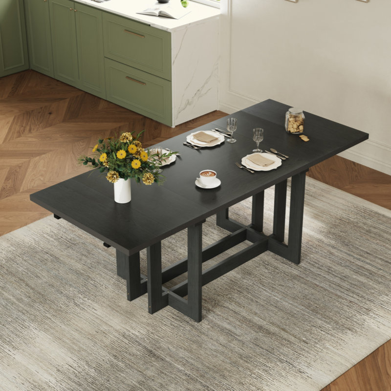 Table de salle à manger extensible rustique, table de cuisine à tréteaux avec deux rallonges amovibles de 12 po, Gris