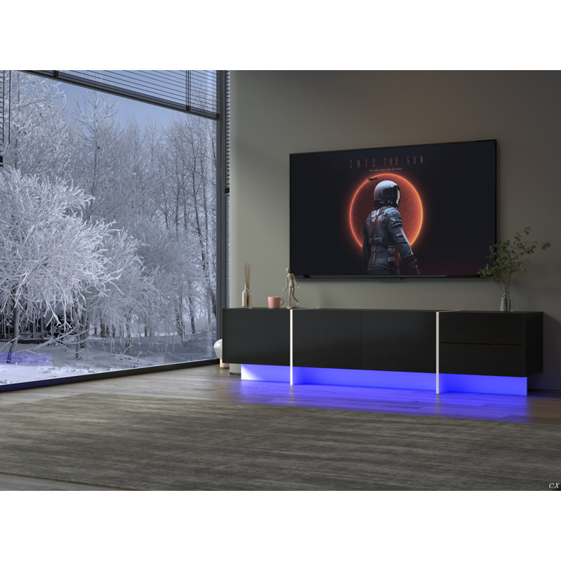 TV Console With Storage Cabinets, Remote Control, APP Control LED TV Stand, Full RGB Colour Selection, 31 Modes Changing Lights Modern Entertainment Centre