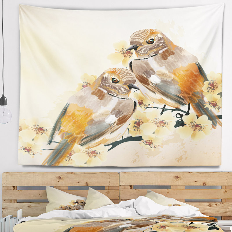 Couple d'oiseaux sur une tapisserie de branche Animal, H 32 po x l 39 po