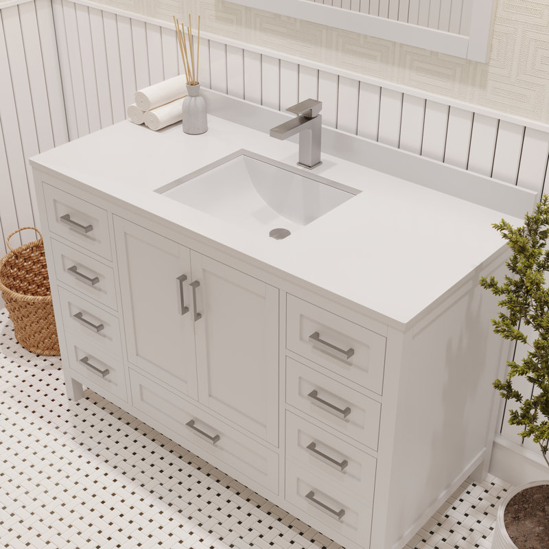 Rooh 48'' Single Bathroom Vanity with Quartz Top, White