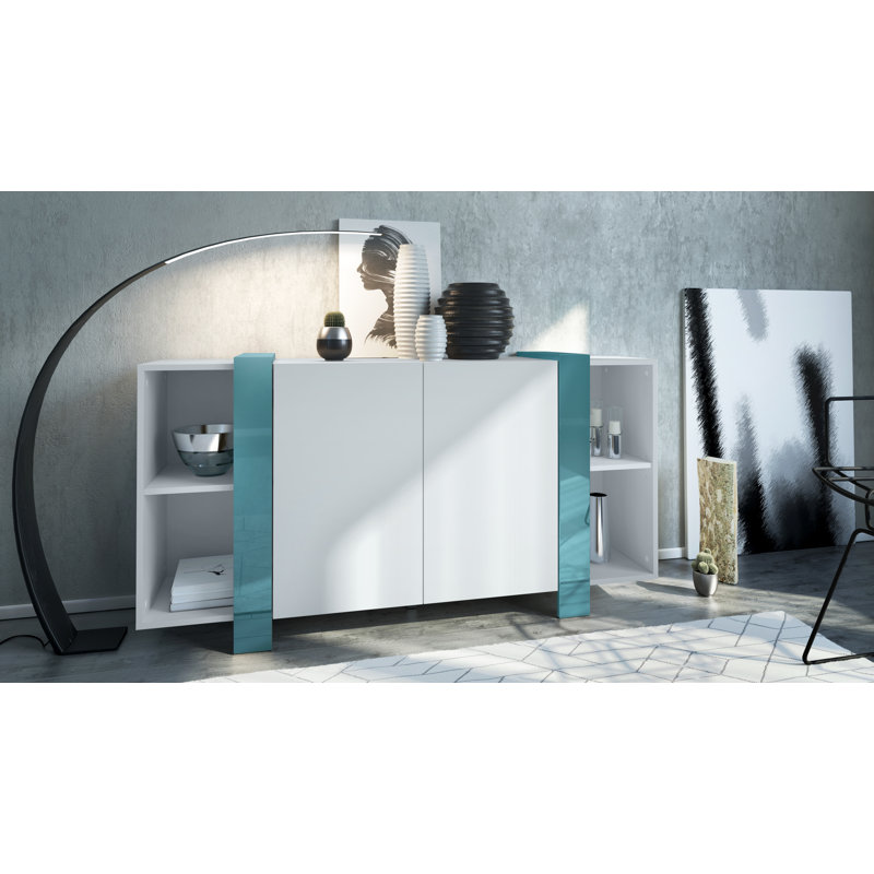 Westmanland 149cm Sideboard, White Matt/Petrol High Gloss