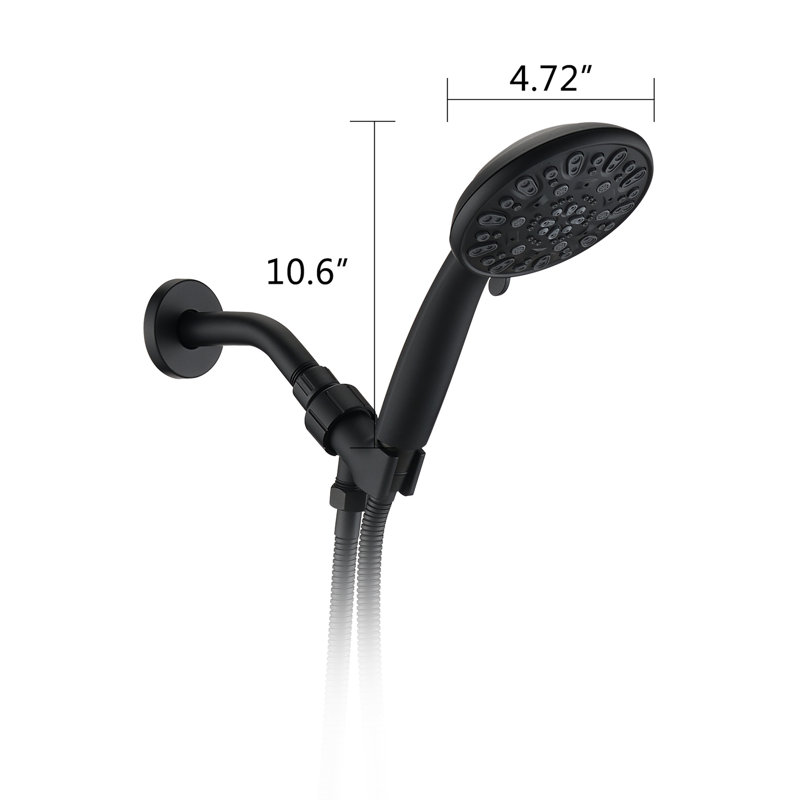 Matte Black Handheld Shower Faucet With 7 Spray Options And Support Settings Shower, Black, Easy To Install