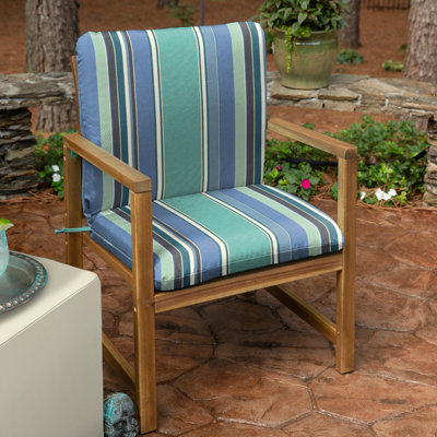 Coussin de fauteuil club décontracté pour l'extérieur, rayé Sunbrella résistant à la décoloration pour chaises de patio et chaises longues, l 22 po x P 22 po, épaisseur 3,5 po; dossier 22 po x H 22 po, épaisseur 3,5 po, réversible, Dolce Oasis