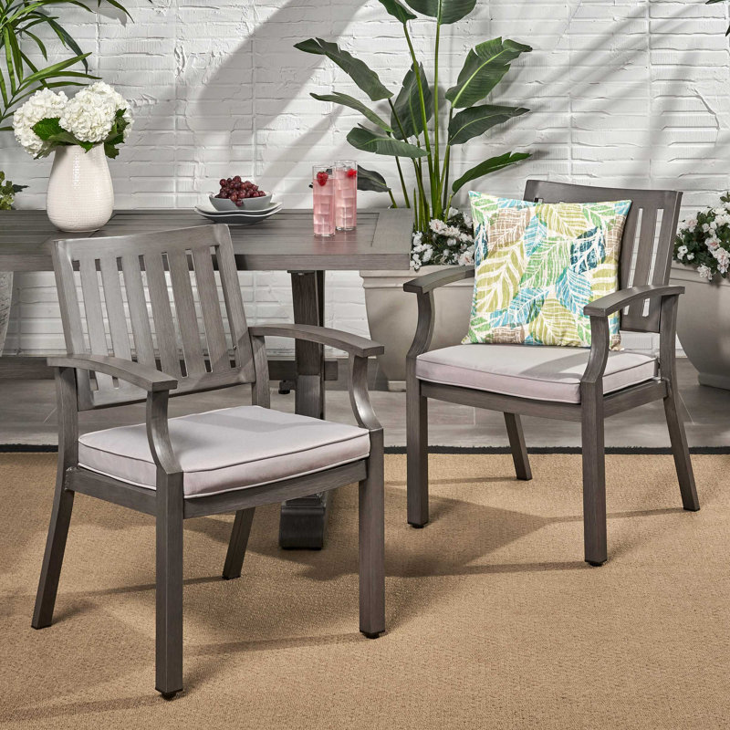 Chaise de salle à manger d'extérieur moderne en aluminium avec coussin (ensemble de 2)