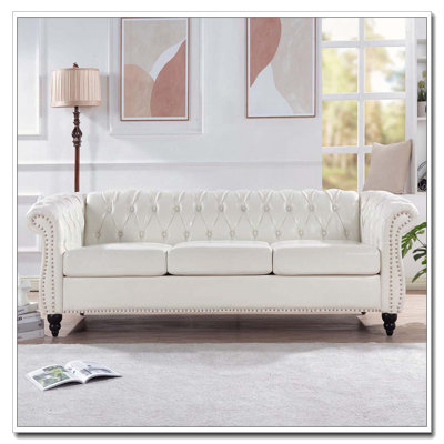 84.65" Rolled Arm Chesterfield 3 Seater Sofa