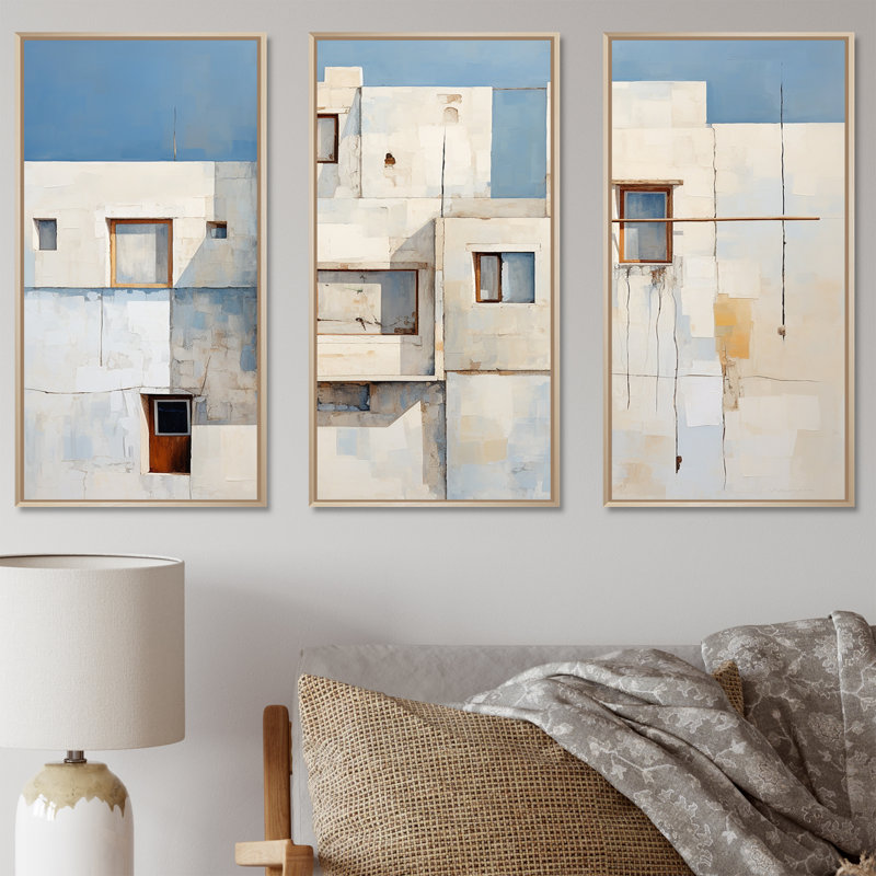 Doux couleur cubique Beach House I - ensemble de décoration murale fenêtres côtières, Cadre naturel flottant