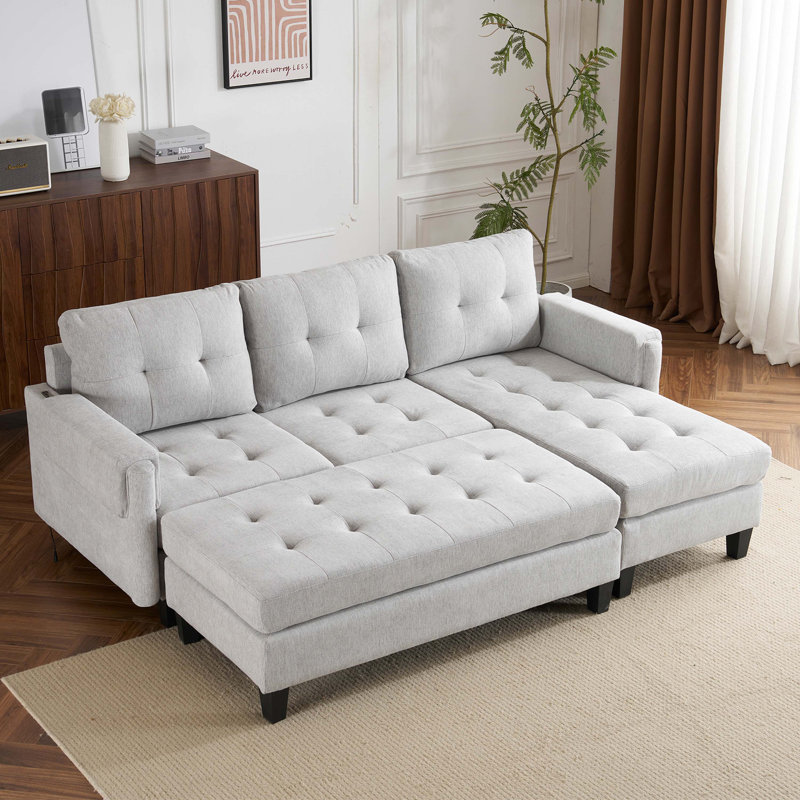 Canapé-lit modulaire en L et méridienne réversible avec banc et station de charge, Gris chenille