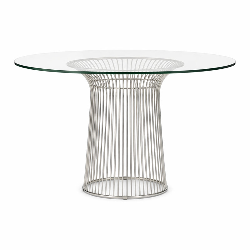     Pangea Home Florence Damyrah Round Glass Dining Table – Modern Clear Tempered Glass Top & Metal Wire-Frame Base - 4 Seat - Kitchen, Dining, Office