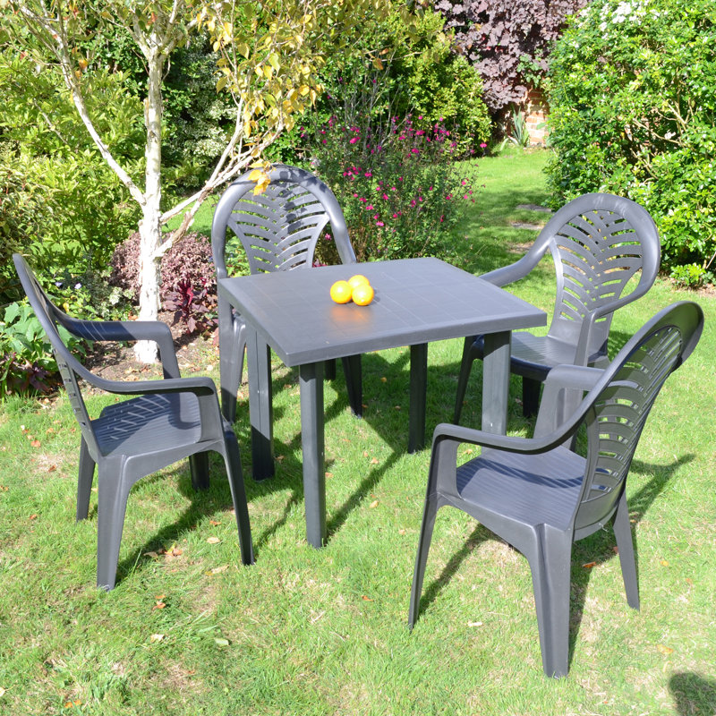 Rapino Square Table with 4  Chairs Garden Set, Anthracite