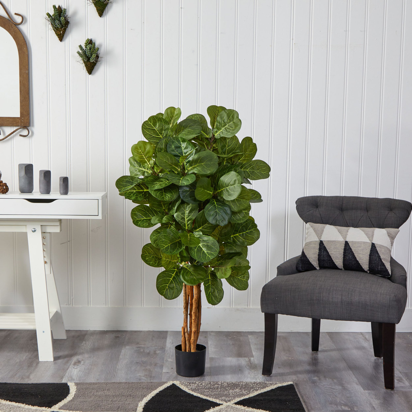 Nearly Natural Faux Fiddle Leaf Fig Tree in Pot, 48" H x 26" W x 26" D