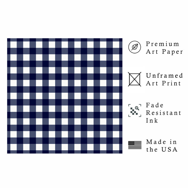 Motif à carreaux bleu marine abstrait, reproduction d'art moderne sans cadre, H 28 po x l 28 po