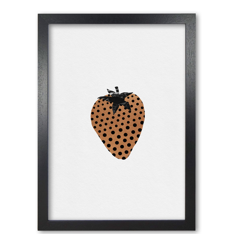 Strawberry Fruit Illustration - Print, 30 cm H x 21 cm W x 5 cm D, Black Grain Frame