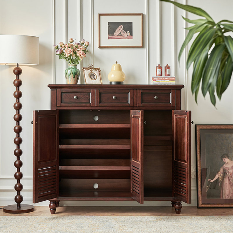 14 Pair Solid Wood Shoe Storage Cabinet