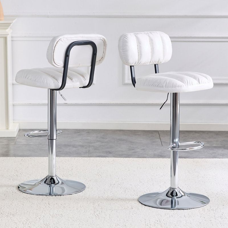 Ensemble de tabourets de bar réglables en cuir synthétique blanc de style moderne pour îlot de cuisine