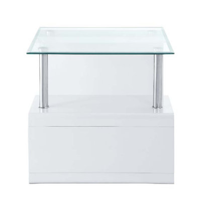 Nevaeh End Table, Clear Glass Top & White High Gloss Finish