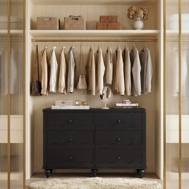 43.3" Dresser with Wood Drawers, Black