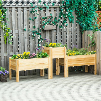 Trio de jardin surélevé, boîtes à fleurs surélevées en bois avec pieds et doublures. Pour le patio. Cultivez des légumes, des herbes et des fleurs. Bois naturel. Respirant, règlement. Fabrication en bois. Personnalisable