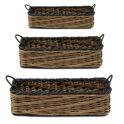 Maris Wicker Storage Baskets Set of 3 - 11, 13, 15 Inches Resin Wicker Dark Brown - Stackable with Handles for Kitchen Organization and Bathroom Toiletries