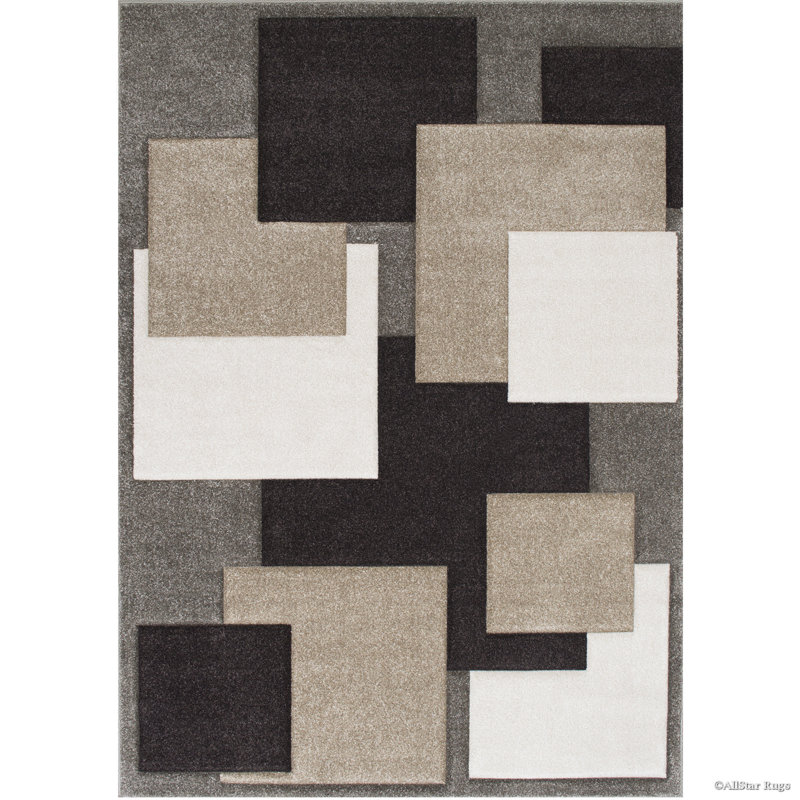 Tapis géométrique vert / beige, Rectangle 5 pi 2 po x 7 pi 2 po