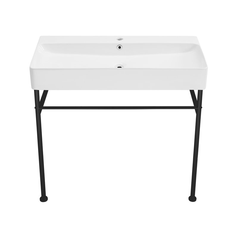 Lavabo console 36 po Carre, Blanc/noir