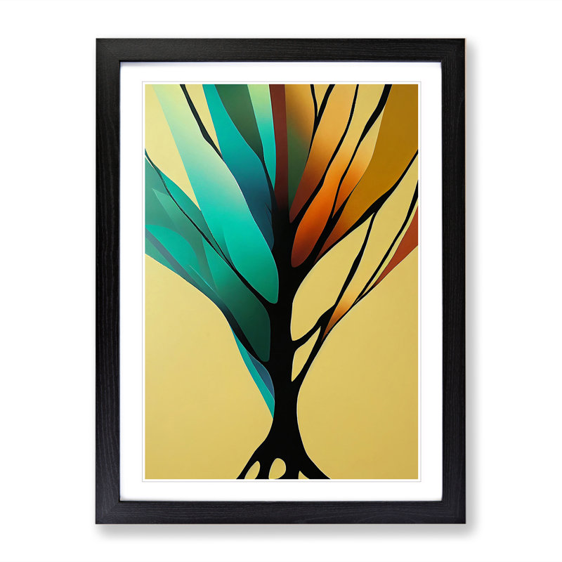 Abstract Vibrant Tree No.2 - Wall Art, 48cm H x 36cm W, Black Framed Paper, White