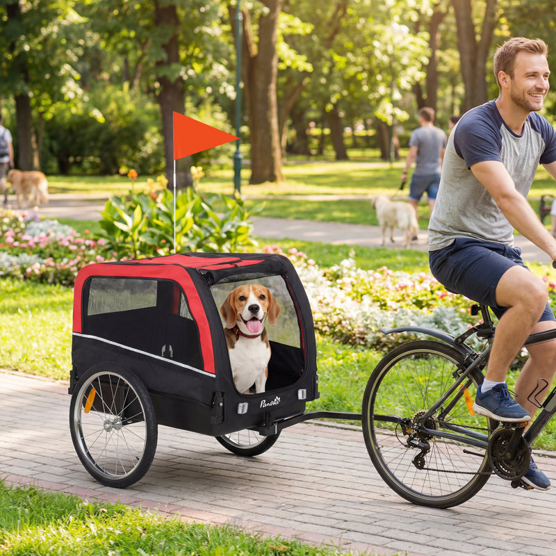 Remorque de vélo pour chien, chariot de transport pour animal de compagnie avec pneus gonflables de 20 po, roues à dégagement rapide, réflecteurs, drapeau